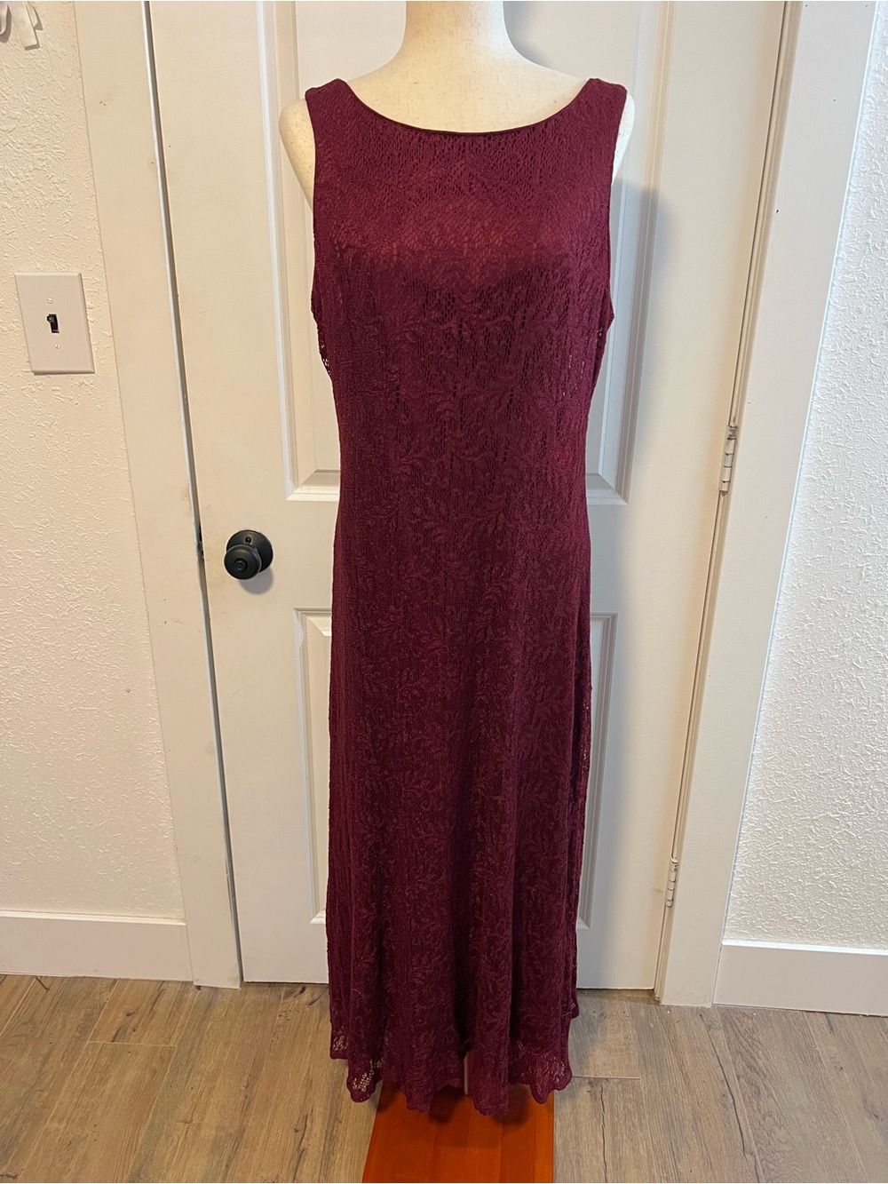 VNTG Harlow Burgundy Lace Overlay Maxi Gown